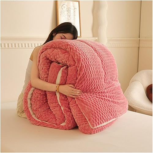 AOPPLSOT Edredón de invierno doble, mullido de cachemira, edredón grueso y cálido, lavable a máquina, para todas las estaciones, rosa, 78.7 x 90.6