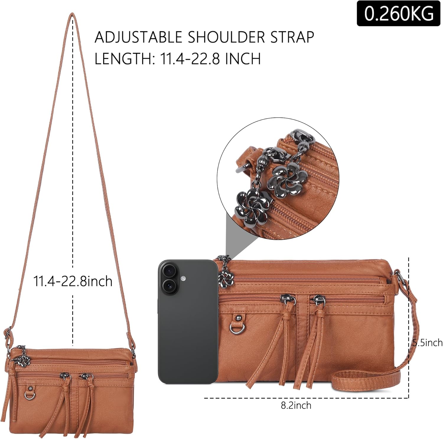 Angel Kiss Small Crossbody Bag for Women Leather Crossbody Purse Triple Compartments Cell Phone Purse Shoulder Bags for Women