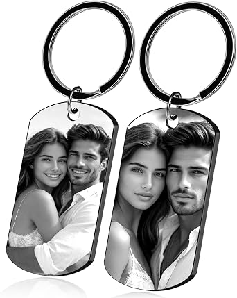 BEXOA Custom Keychain with Picture - Personalized Engraving Key Chain Photo Text Double Sided Keychain for Boyfriend Men Him 02-Double-sided Image