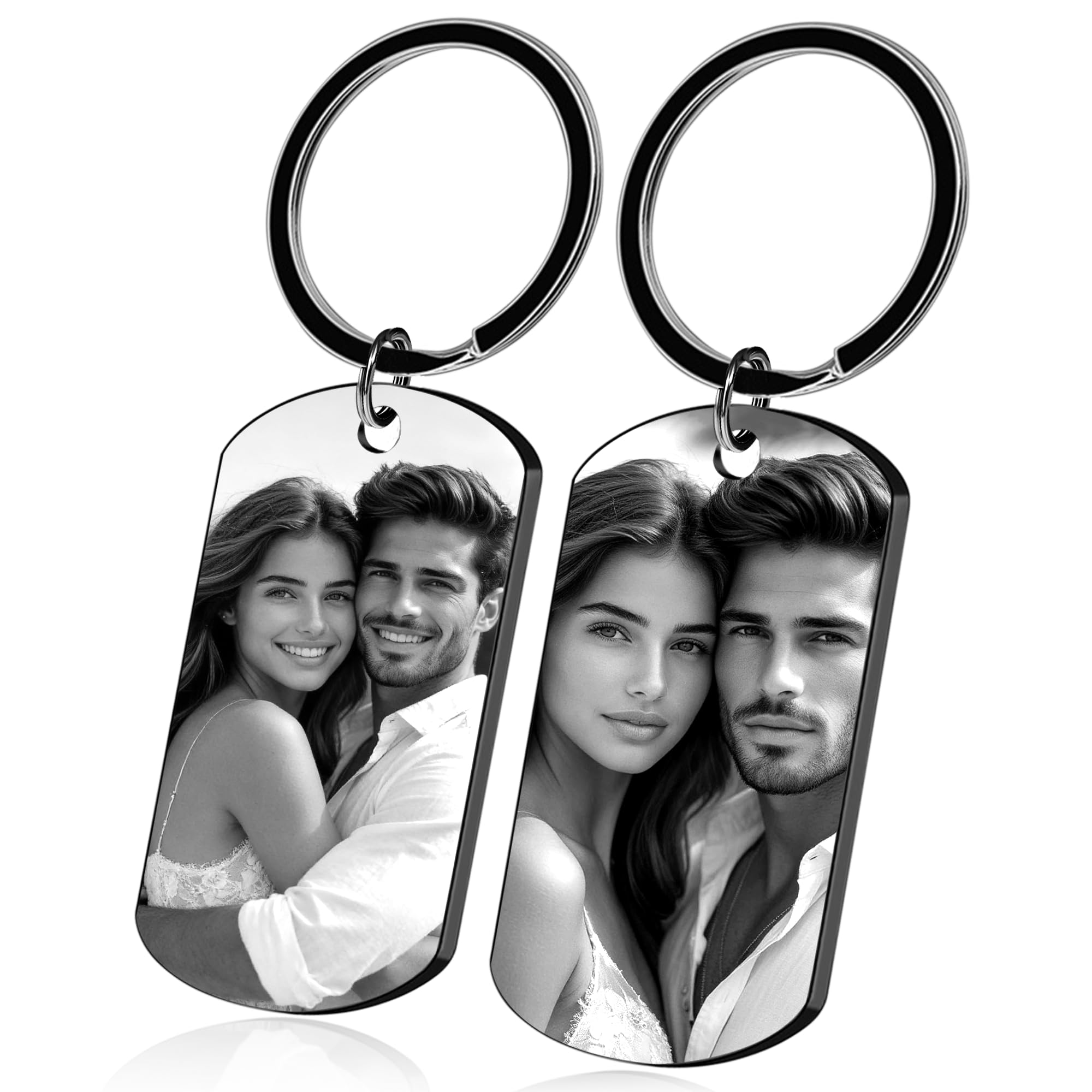 Bexoa Unisex 02 Double Sided Picture Custom Keychain With Picture - Personalised Engraving Key Chain Photo Text Double Sided Keychain For Boyfriend Men Him (02 Double Sided Picture)