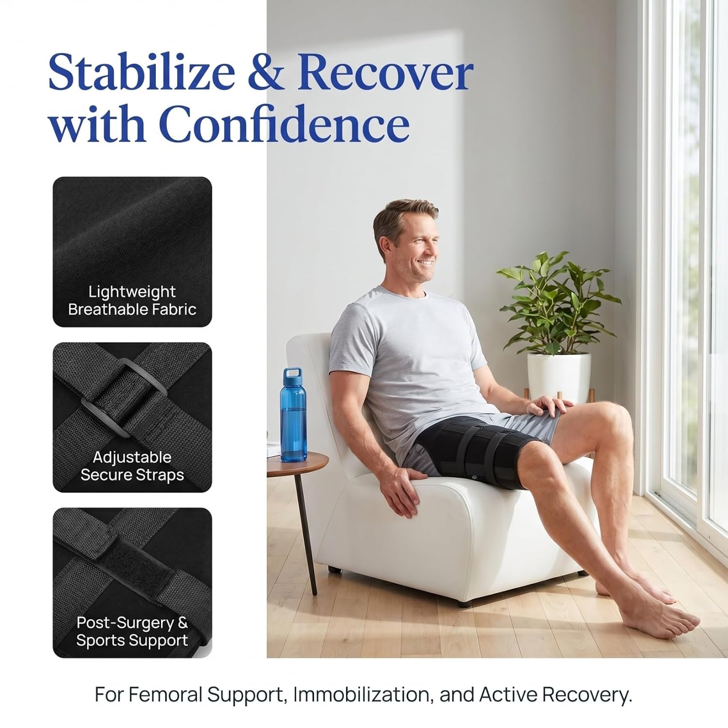 Totority Hip Thigh Brace for Femoral Fracture Support Aluminum Splint Hip Protector for Post-surgery Immobilization and Sports (medium)