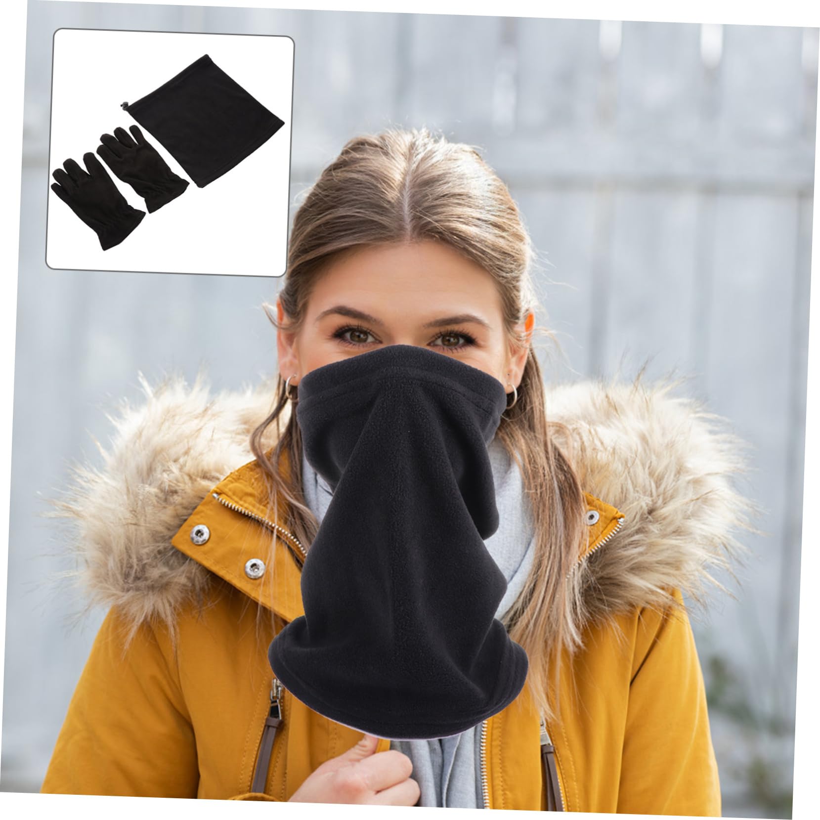Healeved 1 Set Cold Protection Kit Thick Fleece Scarf Gloves Warm Suit Versatile Design for Outdoor Activities Everyday Use Excellent Texture Windproof Effect