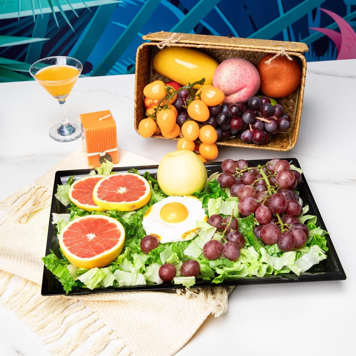 Supernal 12 Pack Black Plastic Serving Trays, 15"x10" PlasticTrays, Plastic Fast Food Tray, Heavy Duty Platters, Disposable Serving Party Platters Black,Party Serving Trays - Image 5