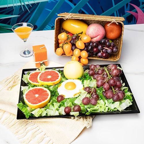 Miniatura 5 de Supernal Paquete de 12 bandejas de plástico negro para servir, bandejas de plástico de 15 x 10 pulgadas, bandeja de plástico de comida rápida,