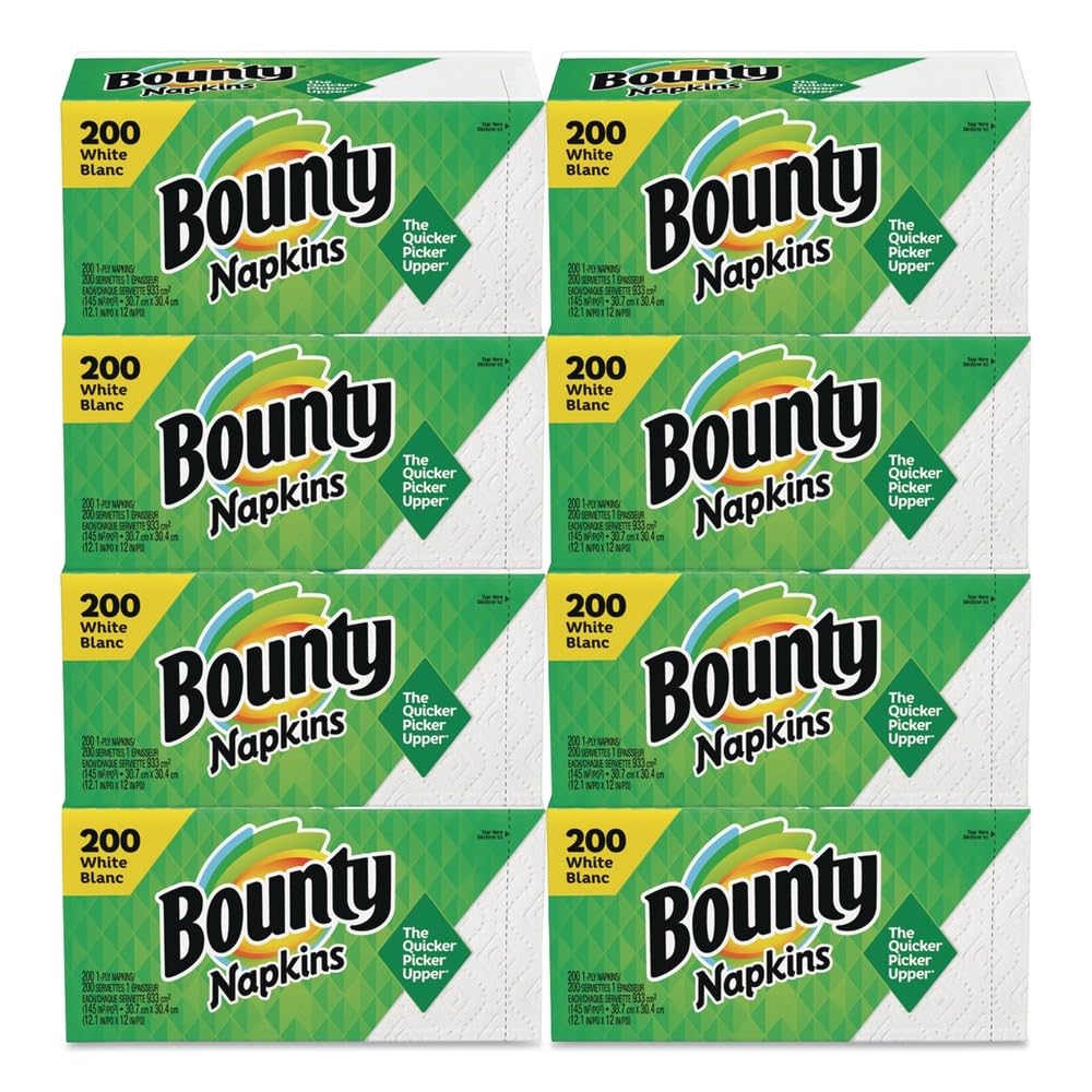 Bounty 96595CT Quilted Napkins, 1-Ply, 12 1/10 x 12, White, 200/Pack, 8 Pack/Carton