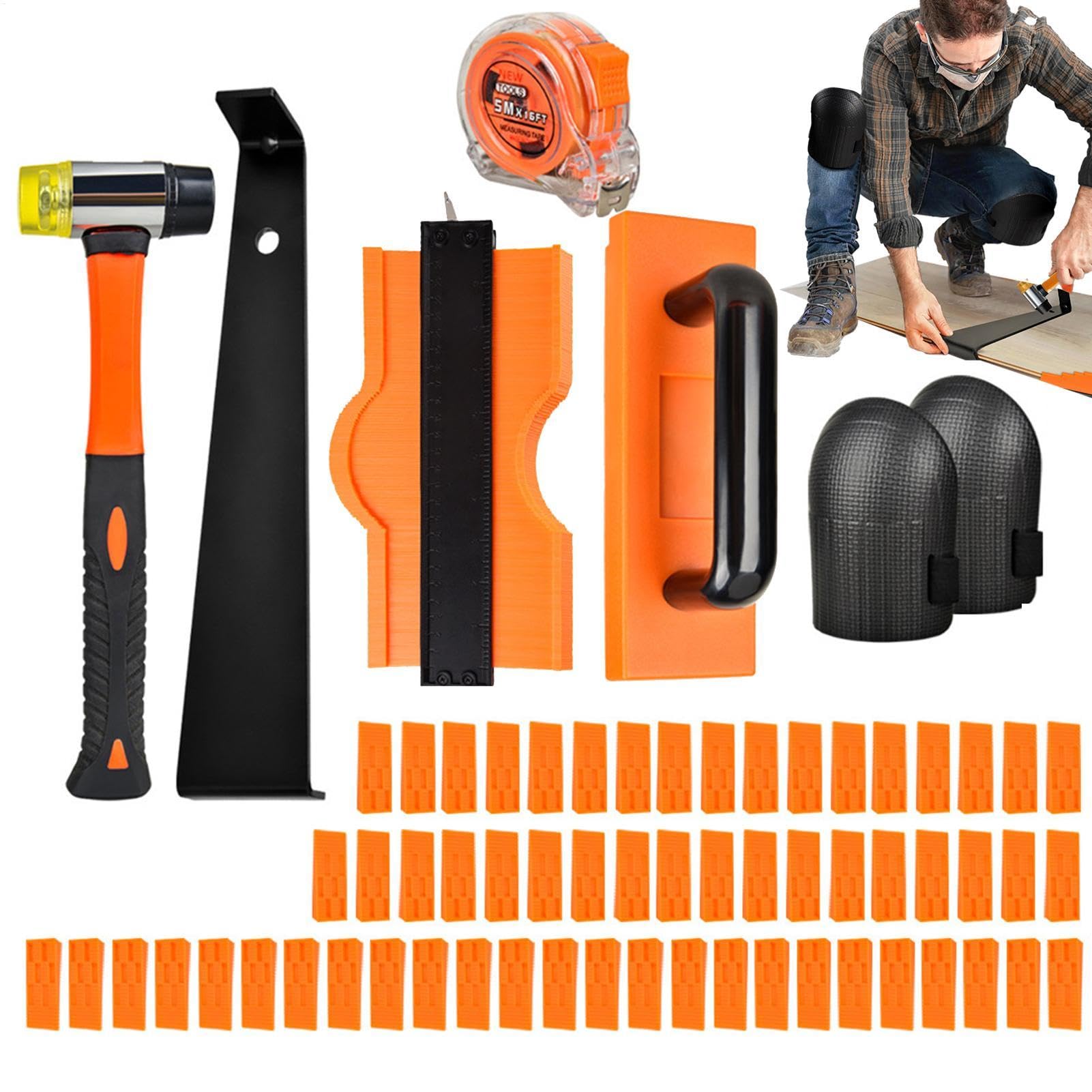 Kit de Instalación de Suelo Laminado Juego de Reparación con Mazo | Herramientas de Instalación de Suelos para Taller Hogar Rodapié Tabla Proyecto Preparación Subsuelo Subbase Madera Dura