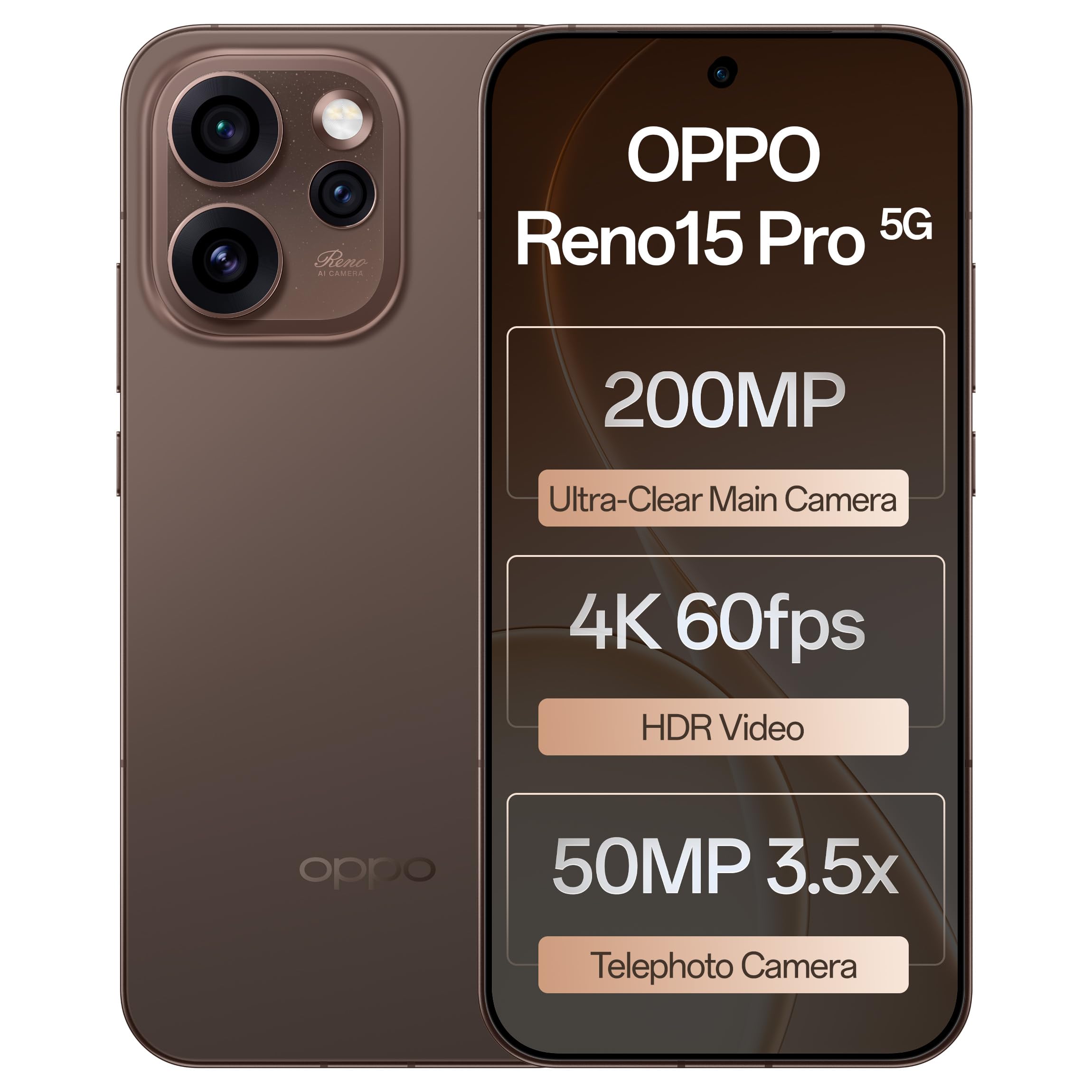 Oppo Reno15Pro 5G (Cocoa Brown, 12GB RAM, 512GB Storage) with No Cost EMI/Additional Exchange Offers