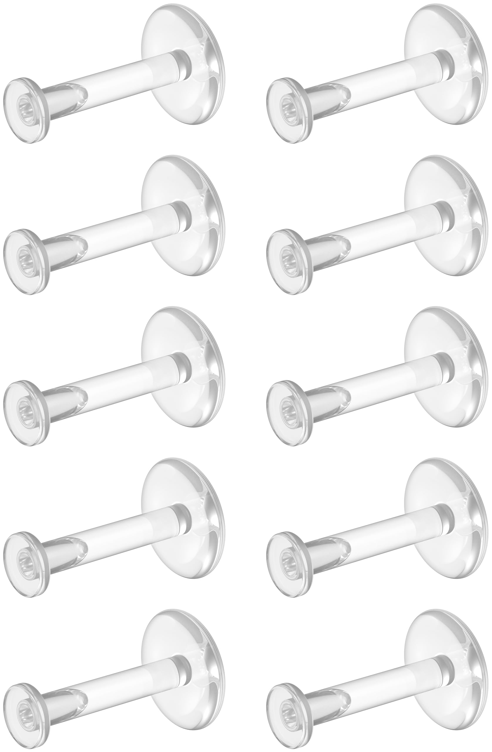 Bioflex Clear Earrings for Sports, Work, School, Surgery, MRI - Clear Piercing Jewelry Labret Studs for Ears, Cartilage, Helix, Tragus, Lip, Medusa, Monroe - Flat Push-In Plastic Earrings (16g, 18g) Piercing Retainers