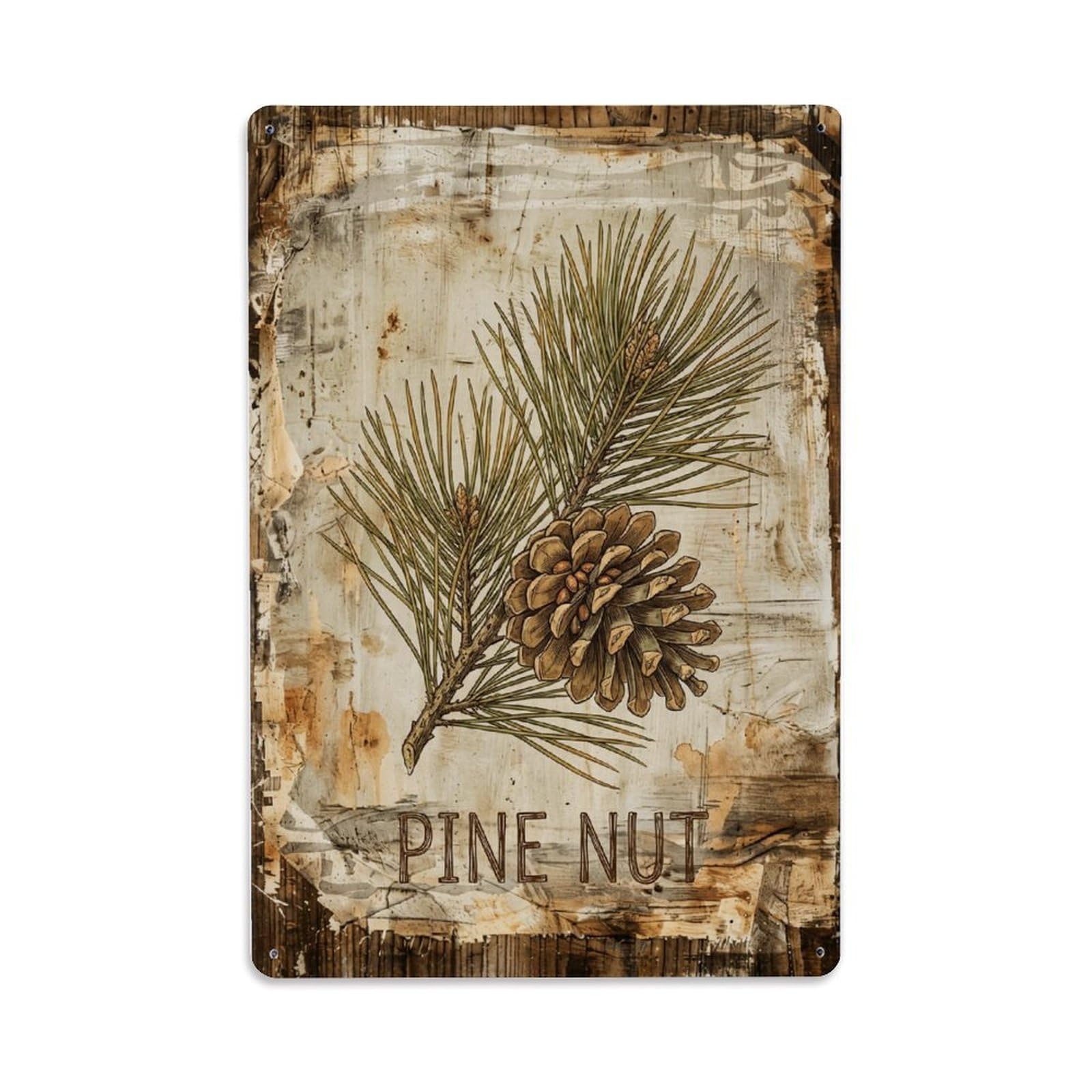 Fqnyr Style Pine Nut Tree Metal Tin Sign Plaque Wall Decor For Cafe, Club Bar, Office, Home Garden Metal Poster 8X12inch