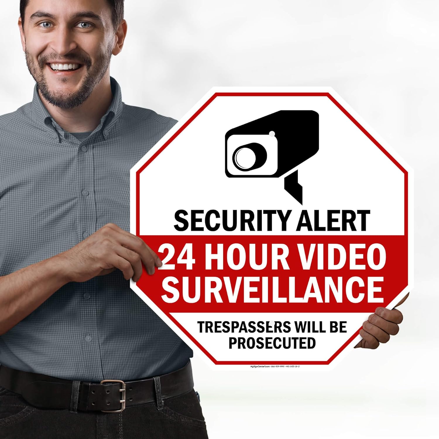 Securtity Alert 24 Hour Video Surveillance Trespassers Will Be Prosecuted Sign, 18x18 Inches, 55 mil thick HDPE (high density polyethylene), Made in USA by My Sign Center
