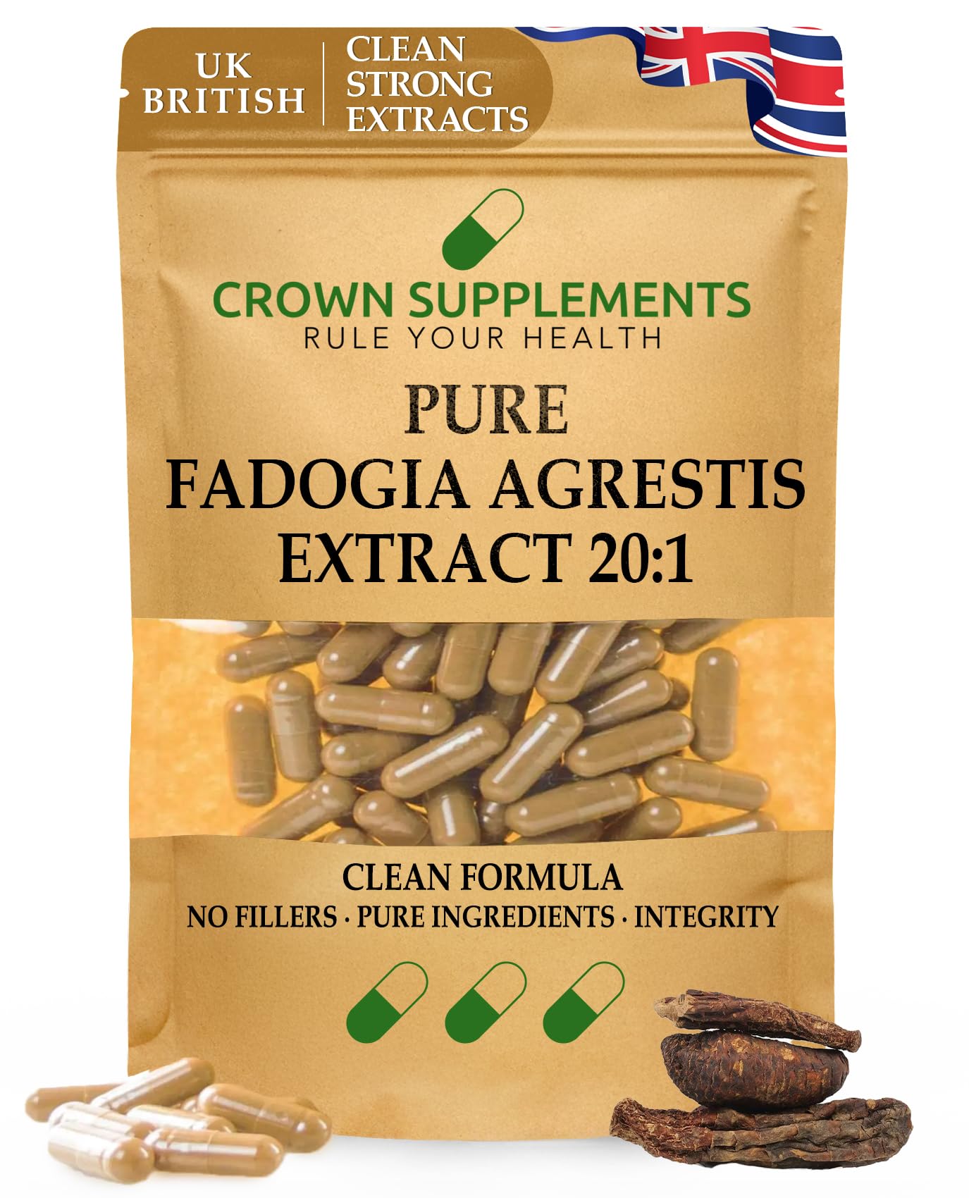Pure Fadogia Agrestis Extract 20:1 | Clean Formula Extracts | Test Boost Performance Lean Muscle Recovery Gym Bodybuilding | Crown Supplements UK (90 Capsules)