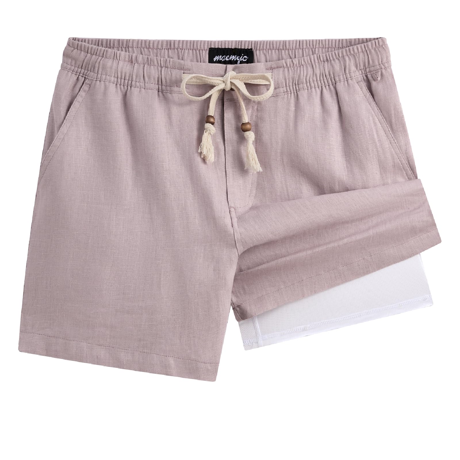 MaaMgic Kurze Hosen Herren Leinenhose 2-in-1mit Kompressions-Inlay, 100% Leinen Atmungsaktive mit Taschen für Herren, Leichte Reisepackbare Urlaub Shorts mit Handytasche für Männer für Urlaub, Strand