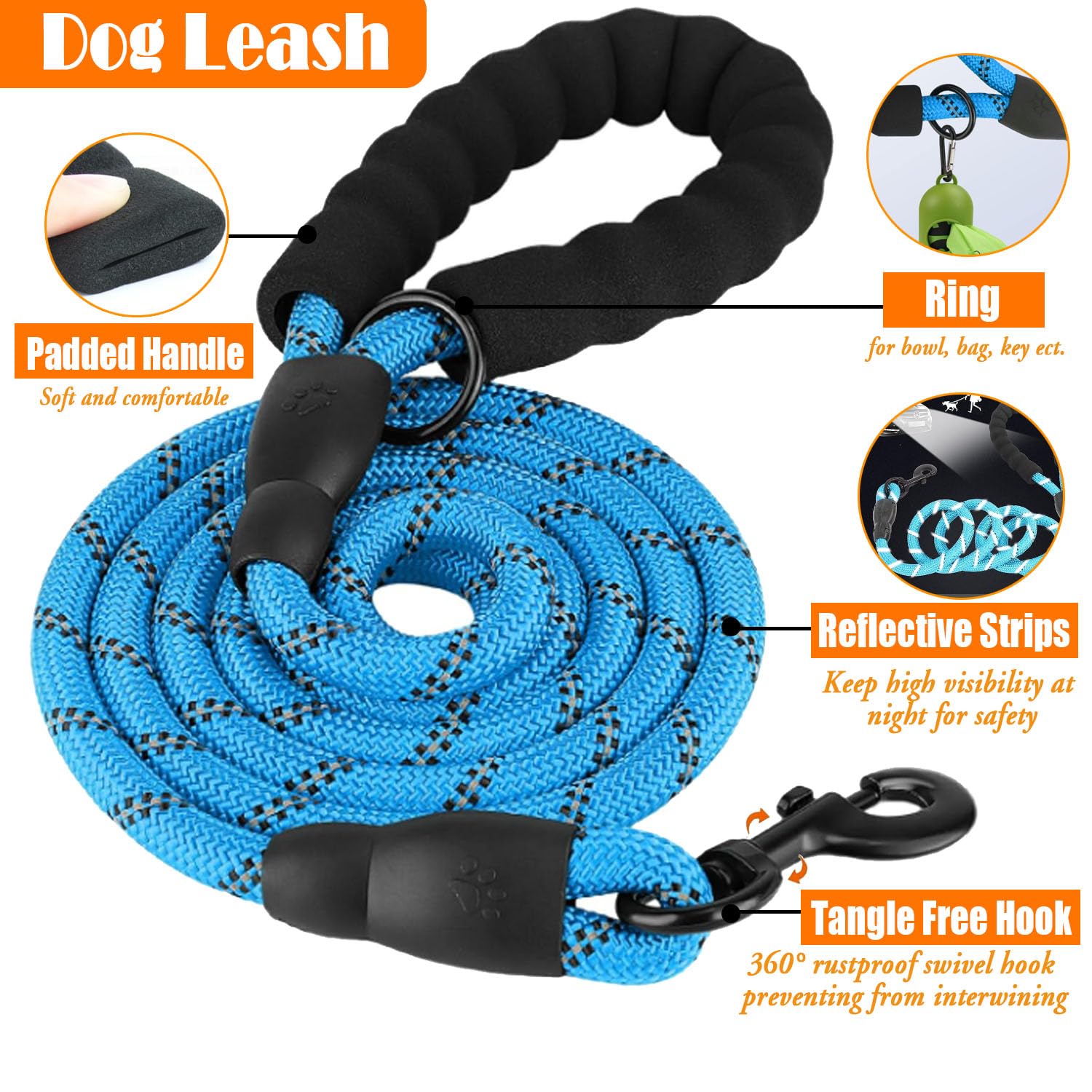 No Pull Dog Harness, Collar & Leash Set | Includes Dog Seat Belt, Collapsible Bowls & Poop Bag Dispenser. Ideal for Training, Walking, Hiking. Fits Small to Large Dogs(Blue-S) - image 5