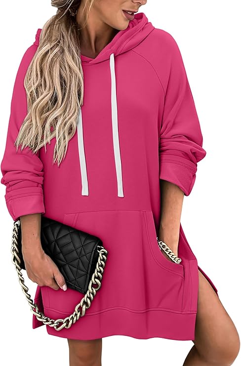 KISSMODA Women Hoodies Dress Long Sweatshirts Dress Raglan Sleeves Oversized Sweatshirts with Pocket 2025 Fall Winter Trendy