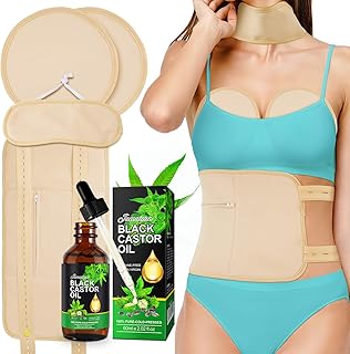 5 in 1 Castor Oil Pack for Liver, Caster Oil Pack Wrap for Waist and Thyroid Neck, Castor Oil Organic, Breast Pads Kit, Reusable Caster Oil Wrap Adjustable Elastic Cotton Flannel & Soft Ties (Nude)