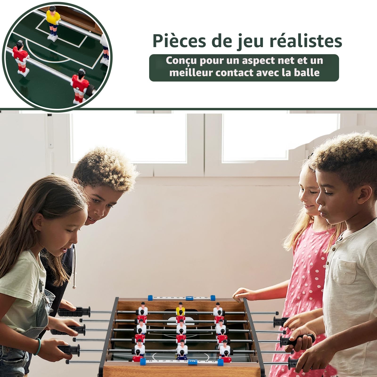 HOMASIS Baby-Foot Pliant en Bois pour Enfant, Table de Jeux Enfant avec 6 Tiges, 18 Joueurs, 2 Caolcio et Marque-Points, Table de Jeux Multifonction pour Enfants et Adultes, 69 x 60 x 71 cm