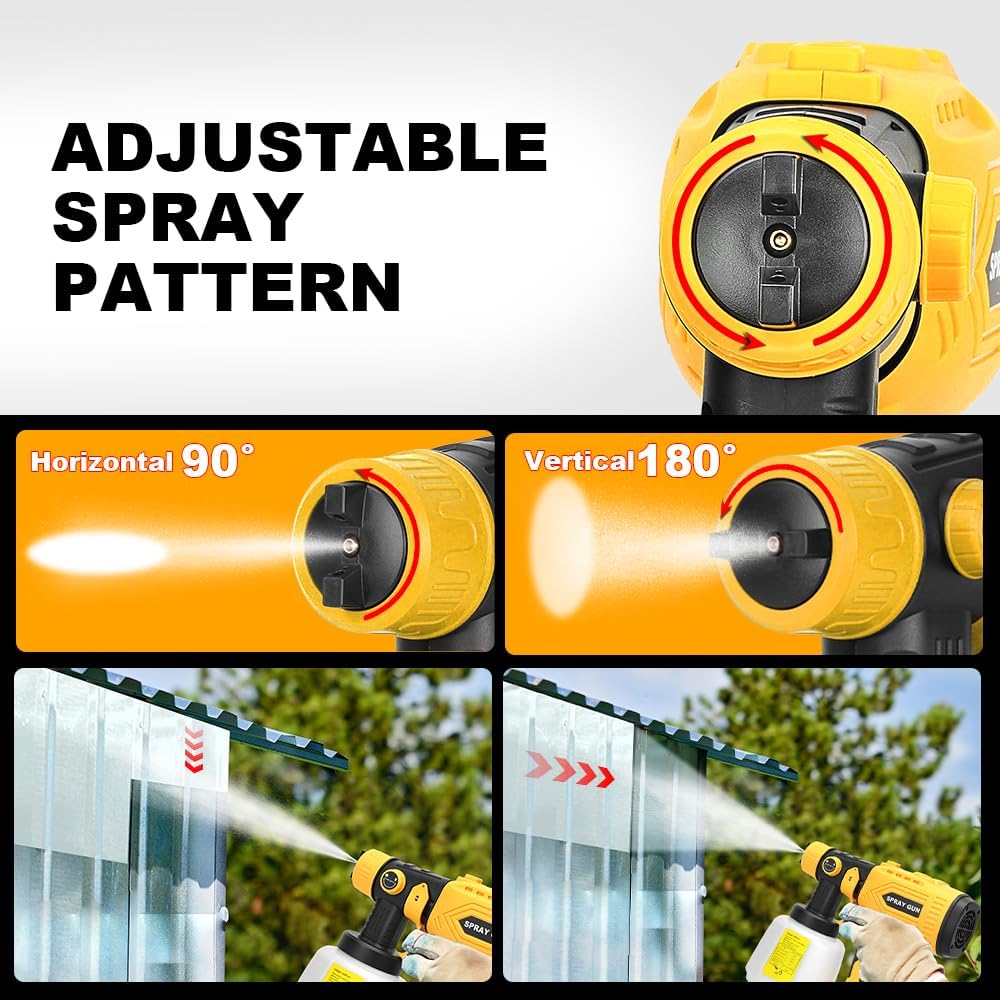 Cordless Paint Sprayer Compatible with Dewalt 20v 60v Flex Batteries (Tool Only) 200W HVLP Paint Gun, 3 Spray Patterns & 4 Size Nozzles for Cabinets,Walls,Furniture,House Painting