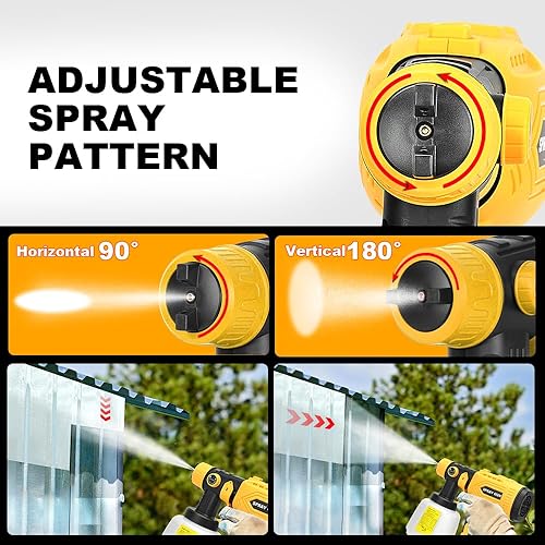 Miniatura 6 de Pulverizador de pintura inalámbrico compatible con baterías Dewalt Flex de 20 V 60 V (solo herramienta) pistola de pintura HVLP de 200 W, 3 patrones
