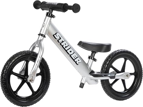 Strider 12 Pro, Aluminum Balance Bike for Kids Aged 15 Years, Silver