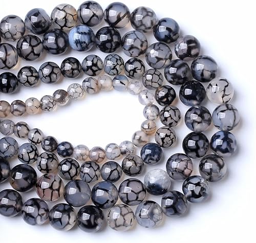 Miniatura 2 de 60 cuentas de ágata de vena de dragón negro de piedra natural de 0.236 in para hacer joyas y pulseras