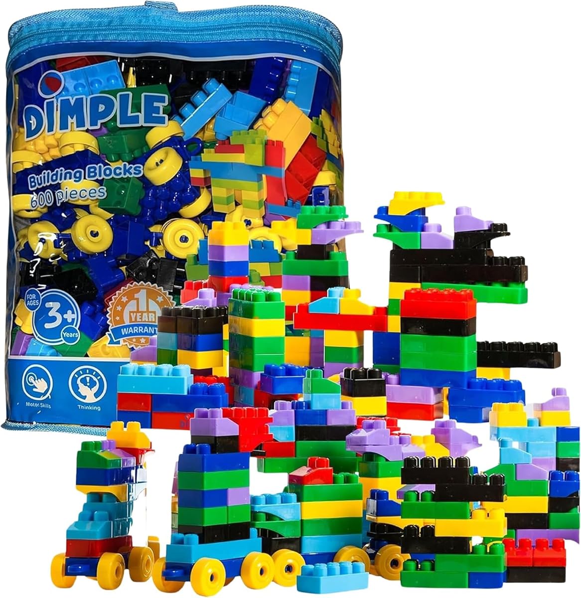 600 Piece Large Building Blocks for Toddlers, Kids Interlocking Toys | Stackable Blocks, Multi-Colored Toys, Safe Non-toxic Plastic, Waterproof, Bright Colors, For Boys and Girls Age 3+