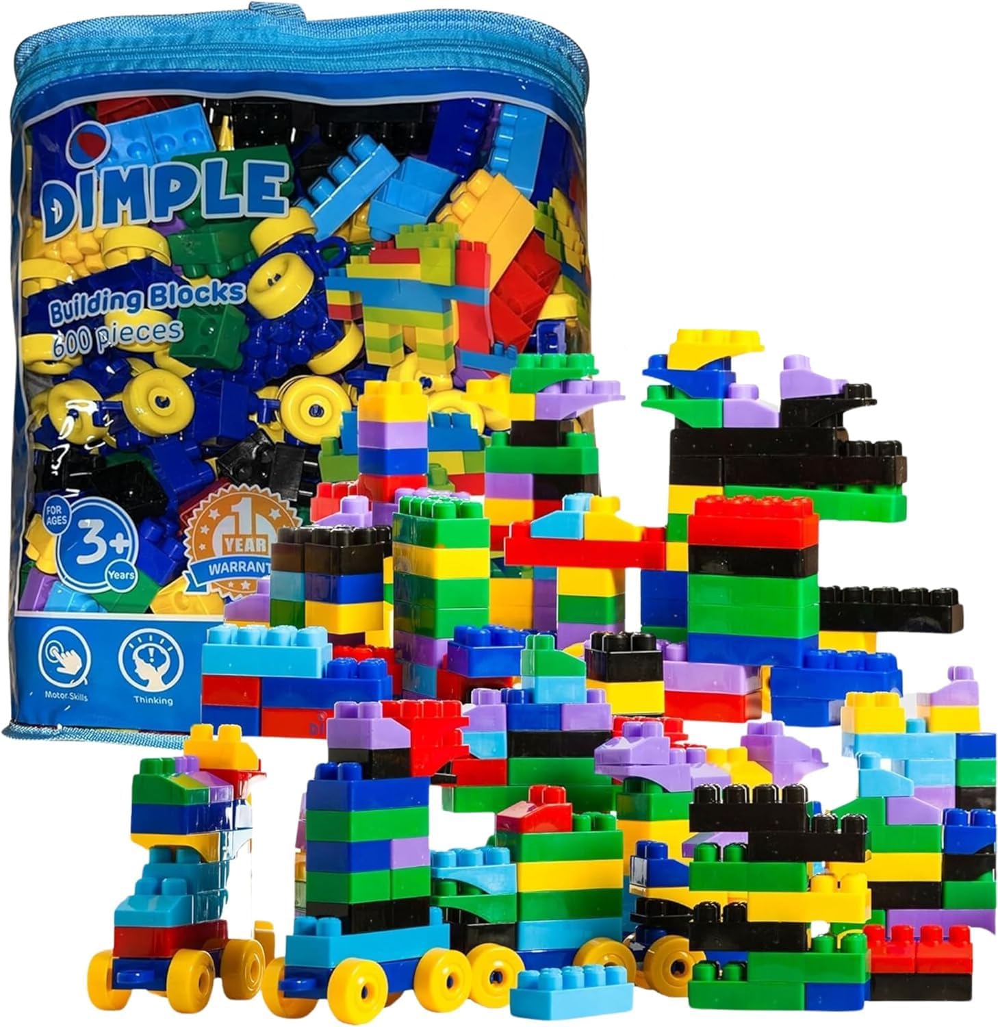 Dimple Large Building Blocks for Toddlers/Kids (600 Piece) Stackable, Multi-Colored, Interlocking Toys Safe, Non-Toxic Plastic Bright Colors, Waterproof Boys, Girls Age 3 for Kids