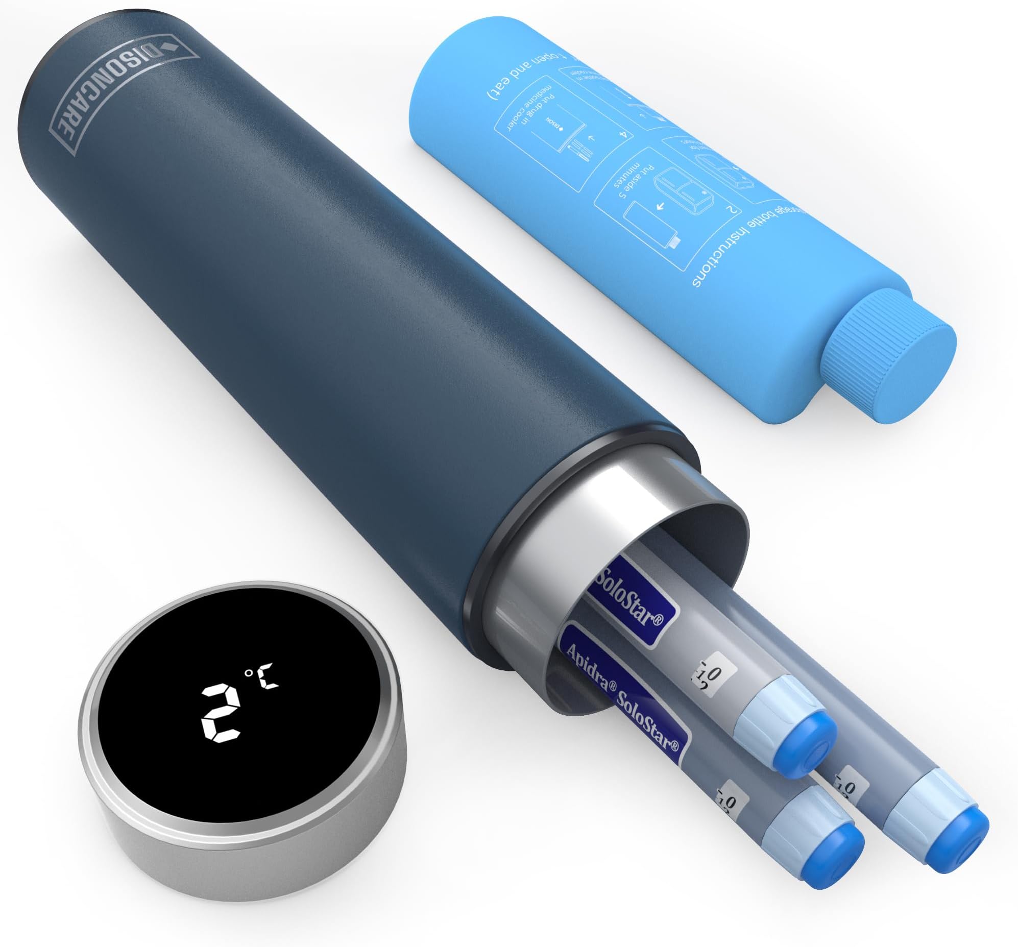 DISONCARE 60H Smart Insulin Cooler Travel Case Temp Display Insulated Medicine Cooler Bag with One-Touch for Diabetic Travel TSA Approved with 2 Ice Pack & QR Medical Tag(Navy Blue)