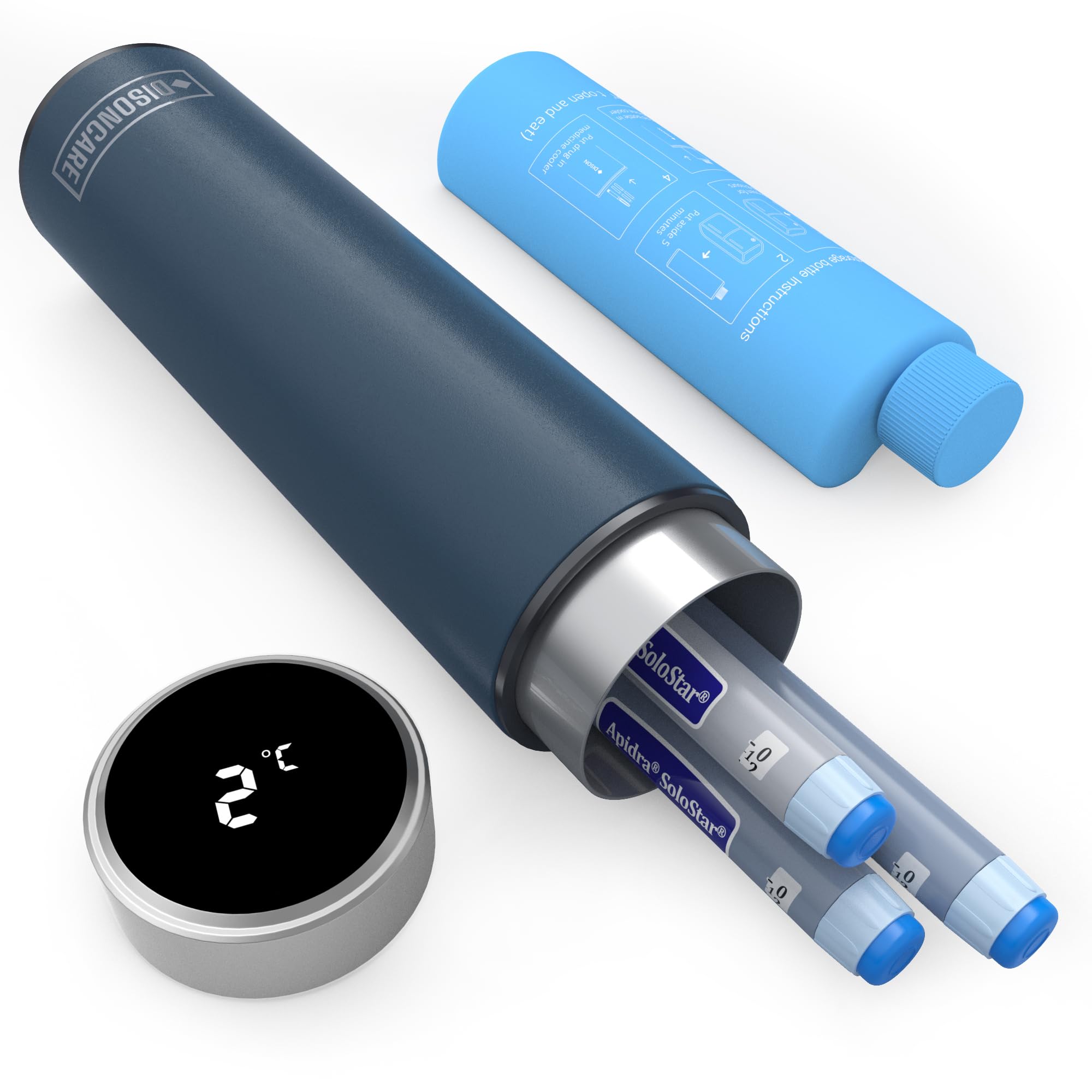 DISONCARE 60H Smart Nevera Portatil Insulina Viaje Temp-Display,Estuche Isotermica Medicamentos para Diabetes,Enfriamiento con 2 Enfriadory y QR Alerta MéDica(Marino Azul)