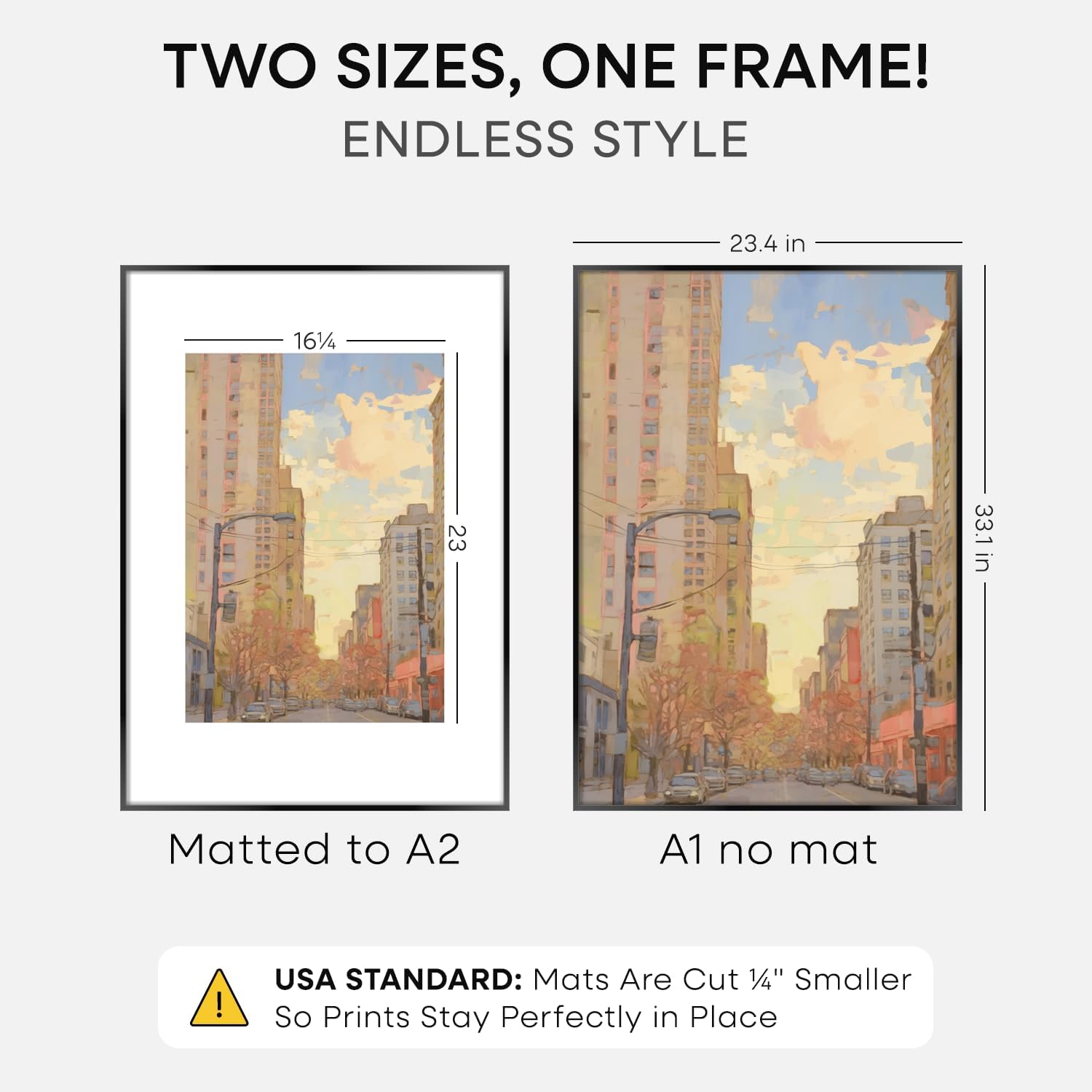 Homeforia A1 Poster Frame Black, High End Metal 23.4 x 33.1 inch Large Picture Frames with Mat 16.5 by 23.4 for Photo, A1 Size Frames Matted to A2 Print, 23.4x33.1 Thin Frame, Tempered Glass, Set of 1