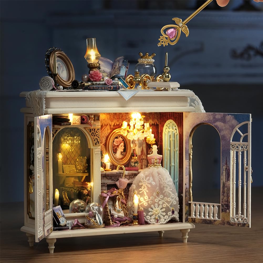 Kit fai da te in miniatura per casa delle bambole, puzzle in legno 3D, con inserto per libreria, con luci LED, modello 3D, regalo creativo