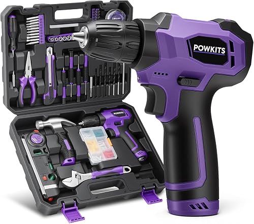 8V Purple Cordless Drill Set for Women, Starter Tool Kit with Drill | Electric Drill, USB Charger, 3/8" Keyless Chuck, 139-PIECE Tool Set with Drill for Home Repairs, DIY Project