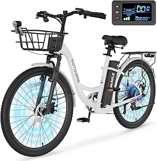 MOONCOOL Electric Bike for Adults, 700W Peak Power 7 Speed Step Through Electric Cruiser Bike, 40 Miles Electric Bicycle with 36V 10.4Ah Battery, Aluminum Frame City Commuter E Bikes for Women, Men