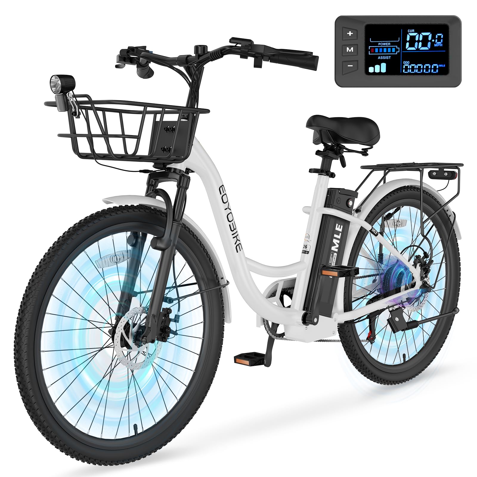 MOONCOOL Electric Bike for Adults, 700W Peak Power 7 Speed Step Through Electric Cruiser Bike, 40 Miles Electric Bicycle with 36V 10.4Ah Battery, Aluminum Frame City Commuter E Bikes for Women, Men