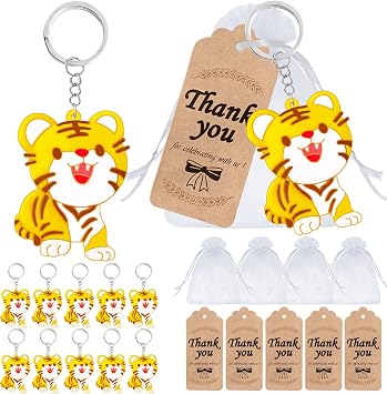 60 Pack Tiger Party Favors Include 20 Keychains, 20 Thank You Tags and 20 Goodie Bags for Animal Lover, Return Gift, Wild Animal Themed Party, Thanksgiving, Baby Shower, Birthday