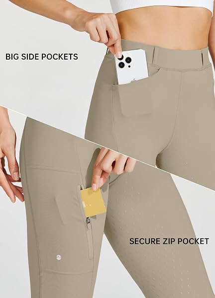 WILLIT Pantaloni da equitazione da donna, con inserti completi, in silicone, a vita alta, elasticizzati, con tasca con cerniera, passanti per cintura - 4
