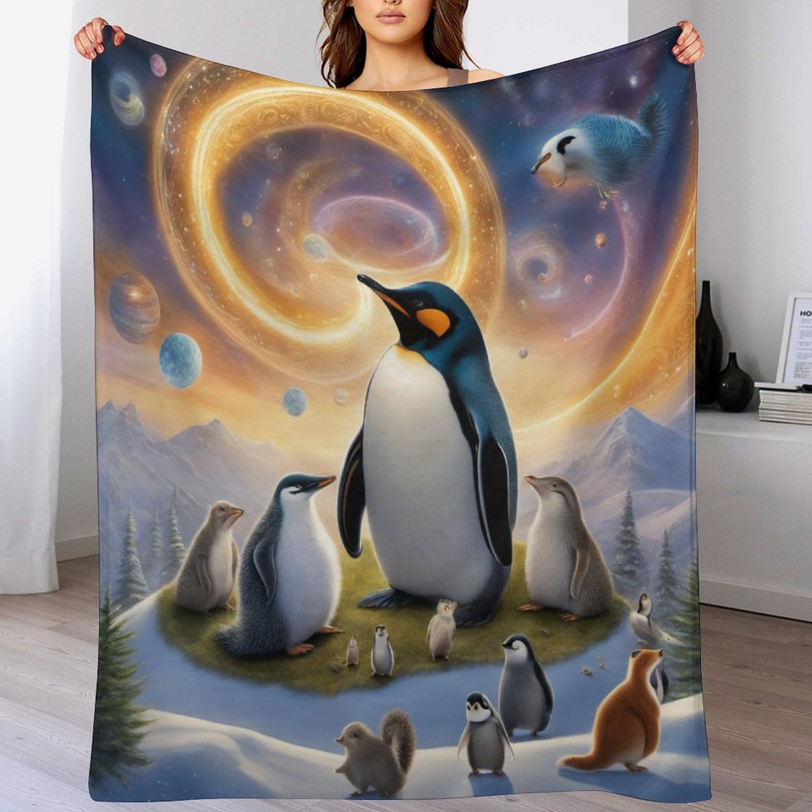 Couverture pingouin plaid doux flannel à offrir pour lit et canapé