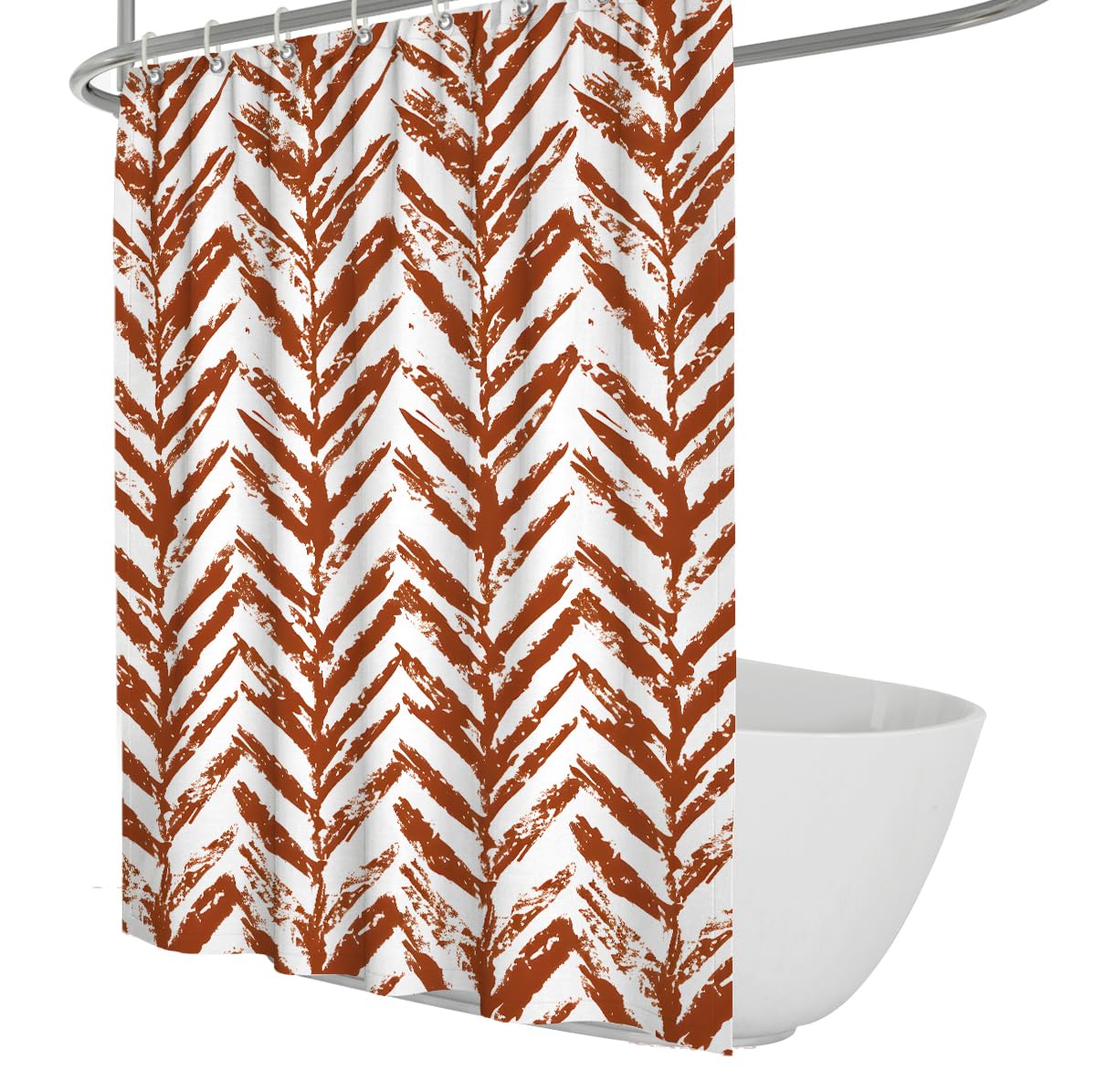 UIRINGART Herringbone Bath Curtain W100xL200cm Boho Terracotta Orange White Chevron Leaf Stripe Anti Mould Machine Washable Polyester Fabric Apartment Tub Shower Curtains