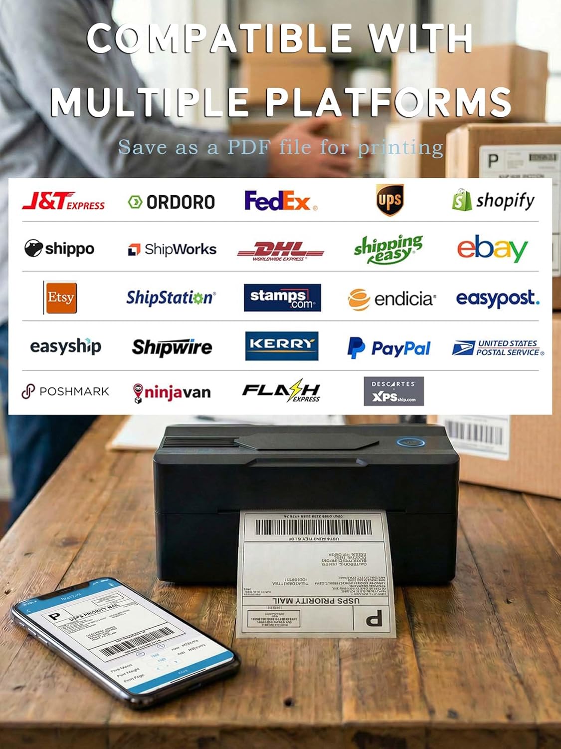 Forc Bluetooth Thermal Shipping Label Printer, 4x6 Wireless Thermal Label Printer for Small Business, Compatible with Android, iPhone, Windows & Mac, Widely Used for Amazon, Etsy, USPS & More