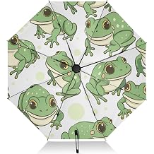 Automatic Folding Umbrella for Rain, Cute Frogs Travel Umbrella UV Protection Large Windproof Inverted Umbrella with Cover Bag, 8 Ribs