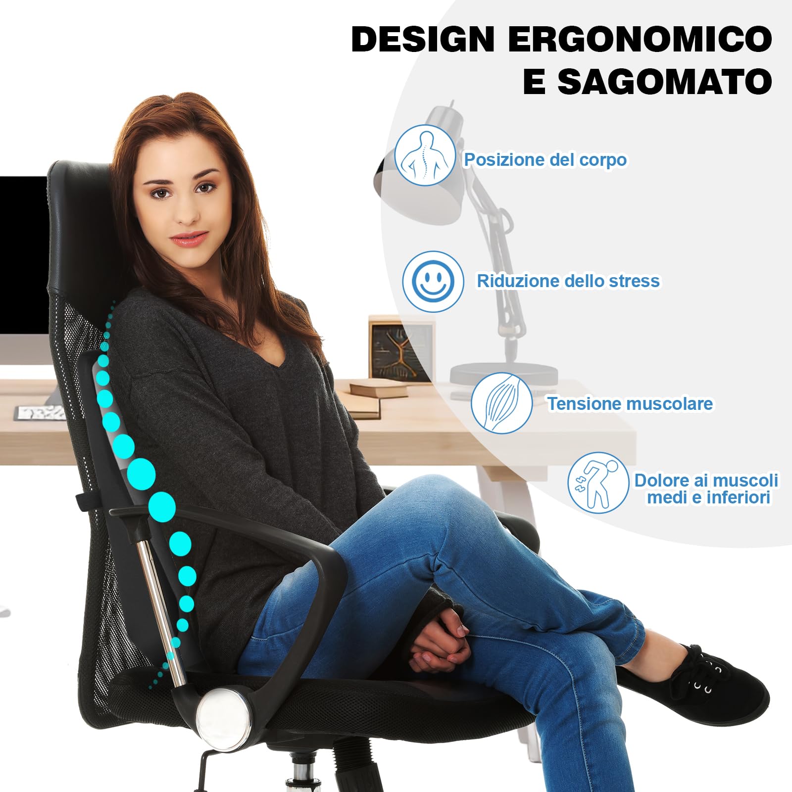 Kooshy Rete Di Supporto Lombare Con Nodo Massaggiante, Traspirante, Per Auto, Sedia Ufficio E Lavoro