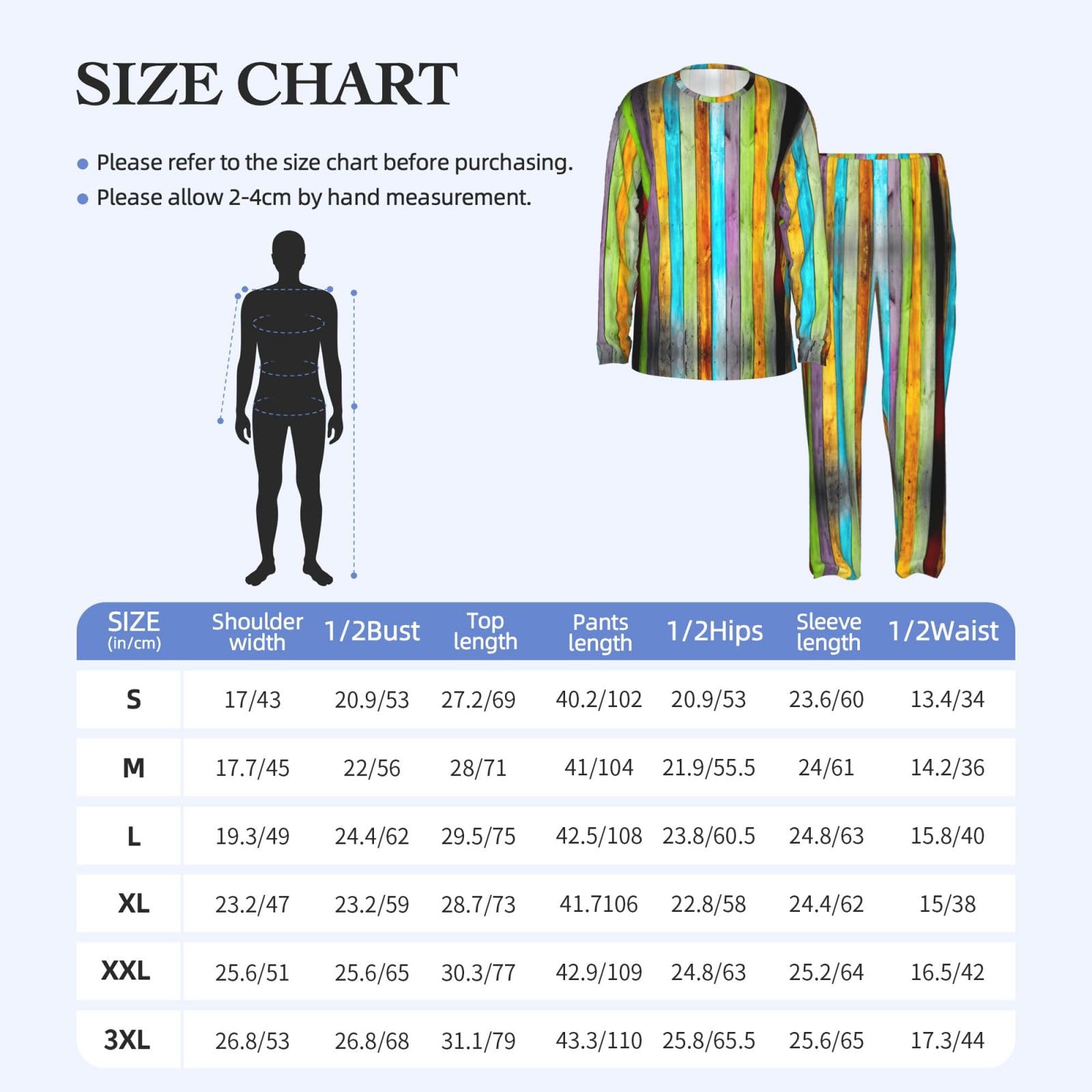 Conjunto de pijama para hombre de manga larga con estampado de tablas de madera coloridas, conjuntos de pijamas suaves para hombre, ropa de descanso cómoda para hombres, tallas S-3XL