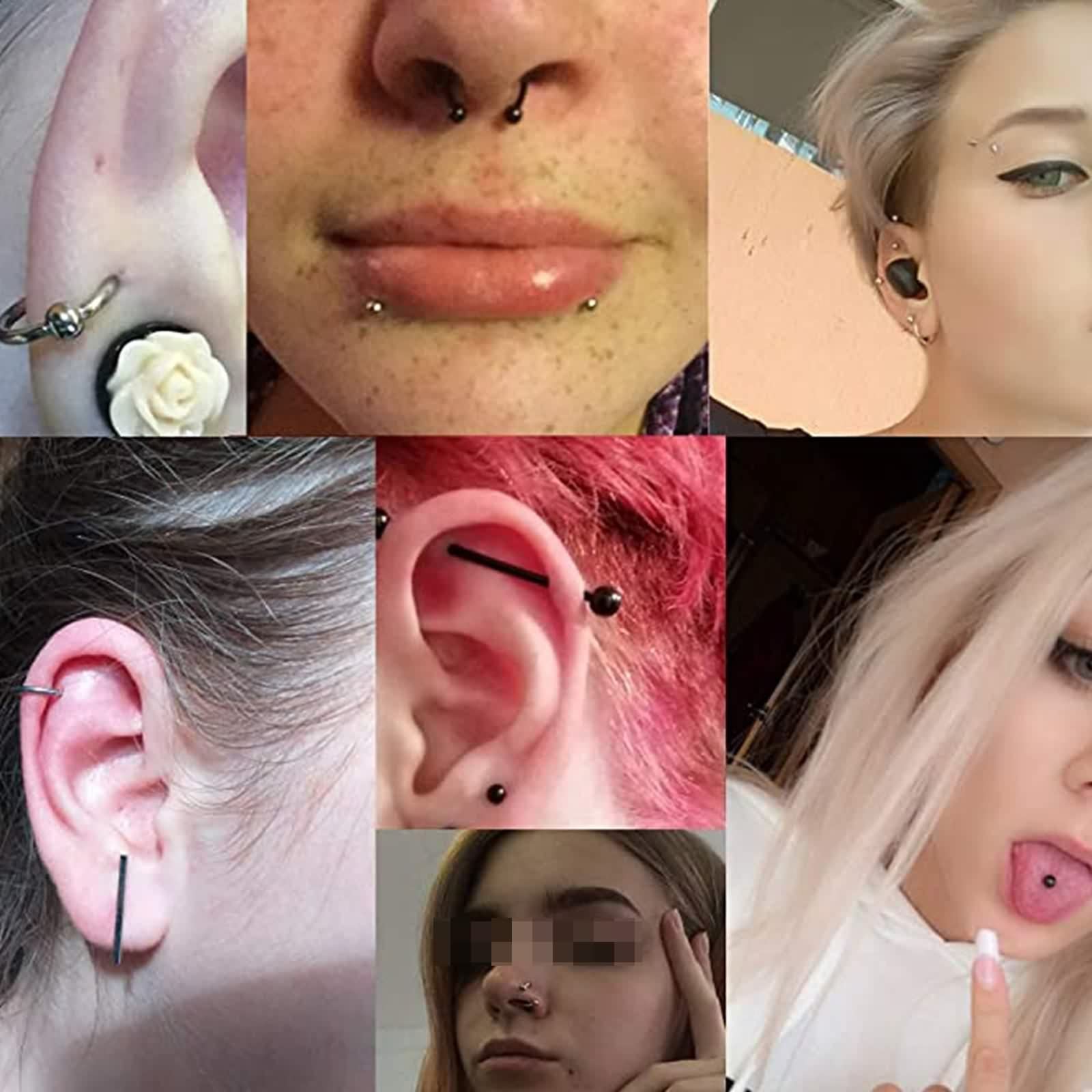 Wycian Nostril Piercing Set, Piercing Naso Argento Sottile 150PCS Acciaio Inossidabile Forma a C, Forma a S, Perno a Cerchio 1.2Mm/1.6MM per Femme