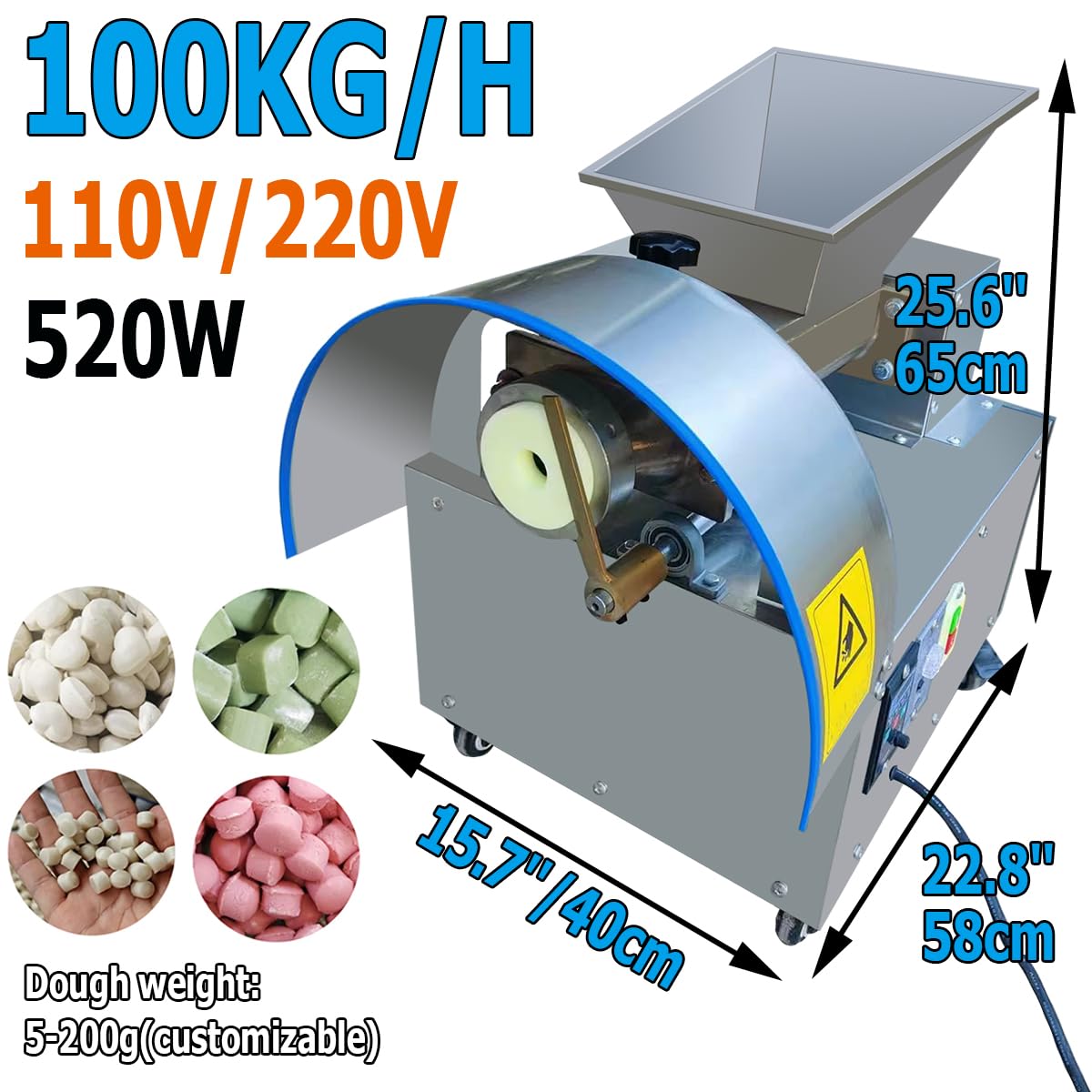 Dough Divider Cutter Machine Dough Pastry Piece Cutter Dough Lump Spacer Multifunctional Dough Portion Machine Dough and Cutter Speed Adjustable 1g-600g 110V (Stainless Steel)