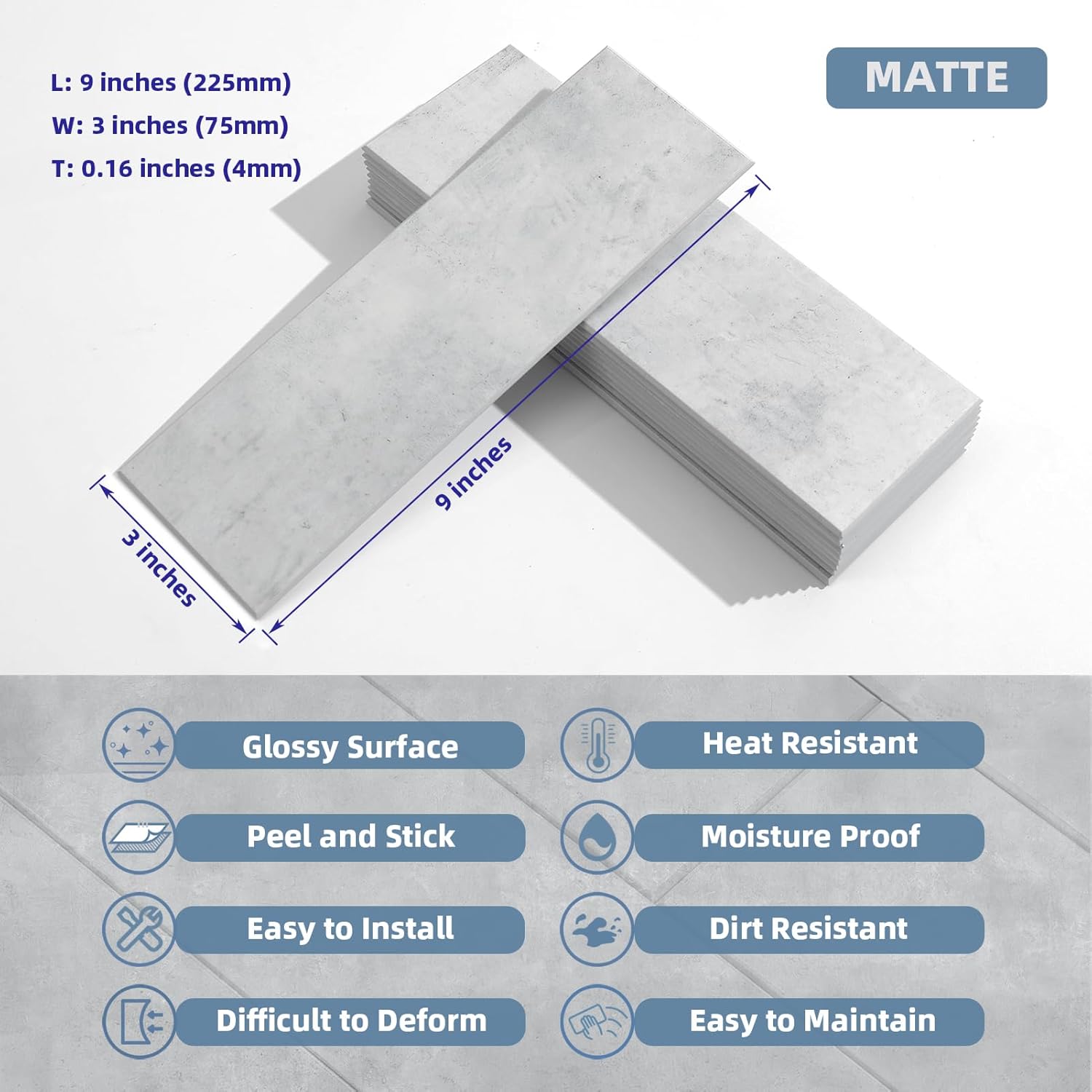 Tilingview 30 PCS Peel and Stick Backsplash Tile for Kitchen/Bathroom/Living Room, 3"x 9" Self-Adhesive Subway Tile for Backsplash, Imitation Glazed Tiles/Handmade Tiles (Matte Light Gray)