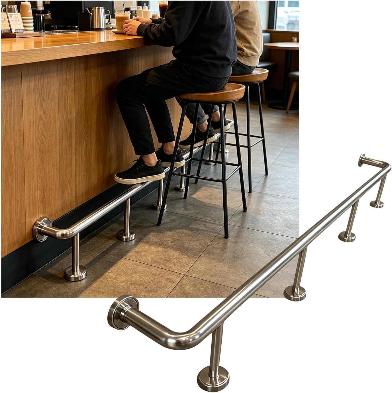 Kjobdwz Silver Bar Foot Rail 3.28~16.4Ft Bar Foot Rail For Kitchen Stainless Steel Bar Foot Rail Kit For Restaurant Library Reception Desk(,3.5M/11.48Ft)