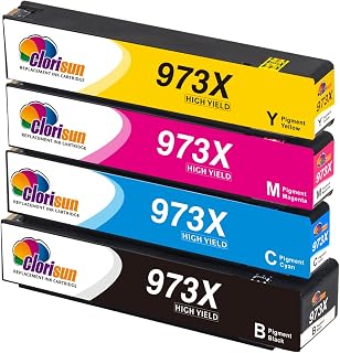 Clorisun 973X Ink Cartridges for HP 973X 973 X Ink Cartridges for HP Pagewide Pro MFP 477dw 577dw 452dw 452dn 552dw MFP 577dz 477dn P55250dw MFP P57750dw Printer(Black, Cyan, Magenta, Yellow) 4 Pack