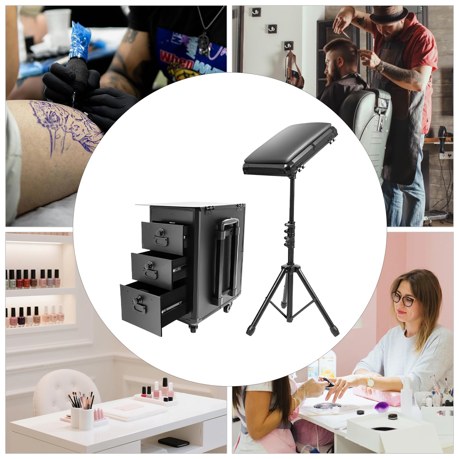 Tattoo Koffer Schminkkoffer mit 3 Schubladen, Zahlenschloss & Arbeitsplatte, Friseurkoffer Kosmetikkoffer Multifunktionaler Beauty Aufbewahrungsbox für Tattoo Zubehör Kosmetik Friseurzubehör