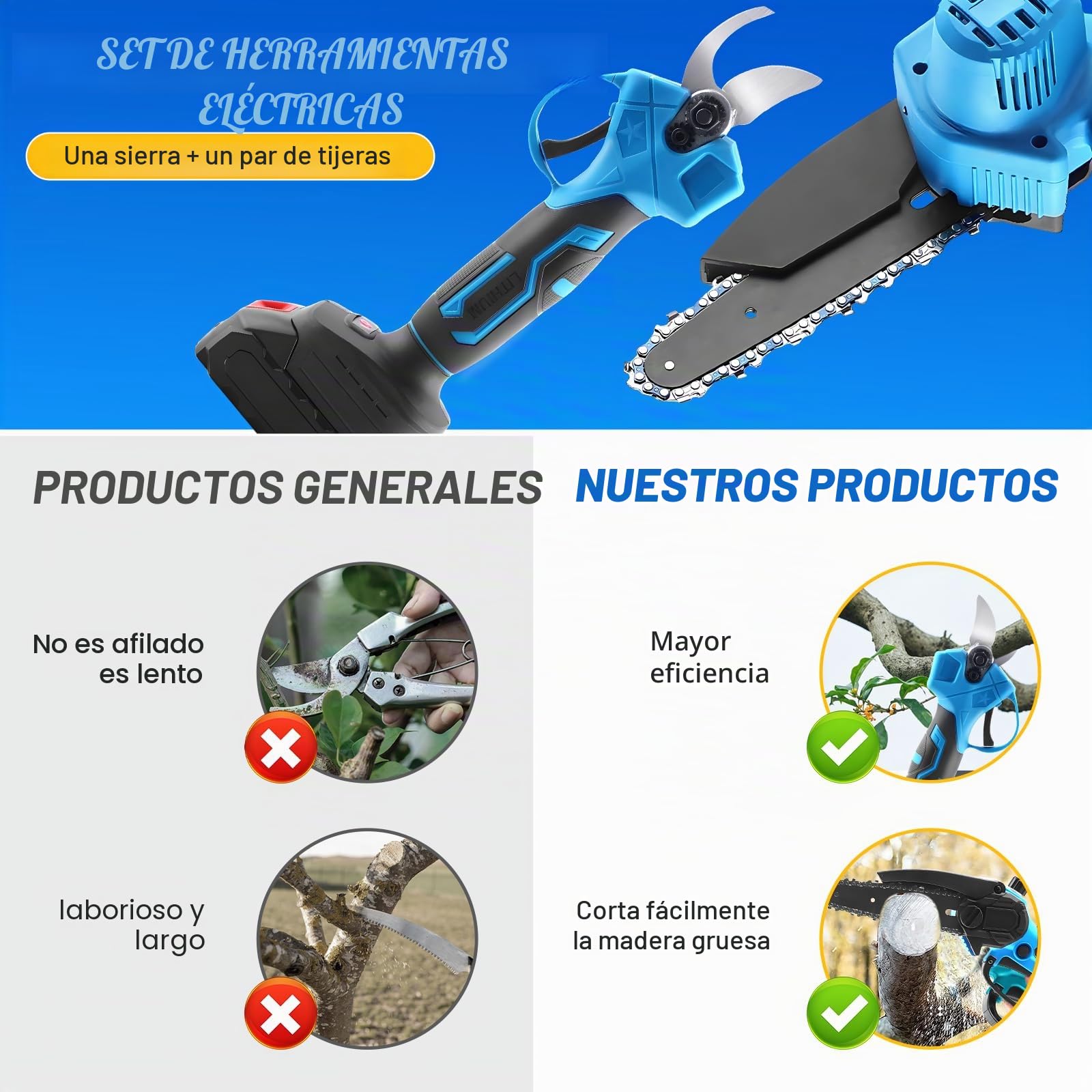Tijeras De Podar, Tijeras De Podar Electricas, Kit Motosierra Bateria, 2 BateríAs De 48v 2000mah, Viene Con Cadena Y Tijeras.