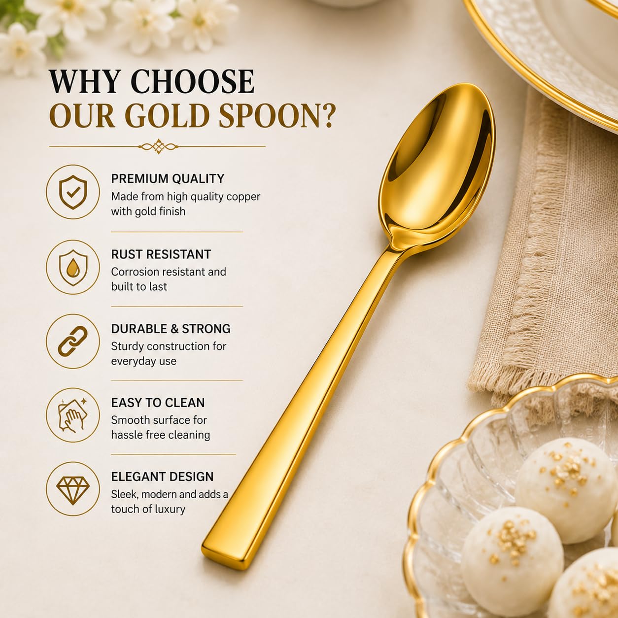 Gold Copper Spoon - Luxury Tableware & Gift -7