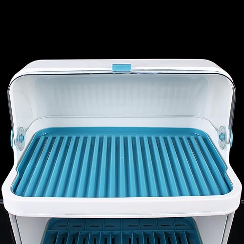 Miniatura 9 de Escurridor de platos, tabla de drenaje con tapa de plástico, taza de plato de cocina, tabla de drenaje de 2 niveles, soporte para utensilios de